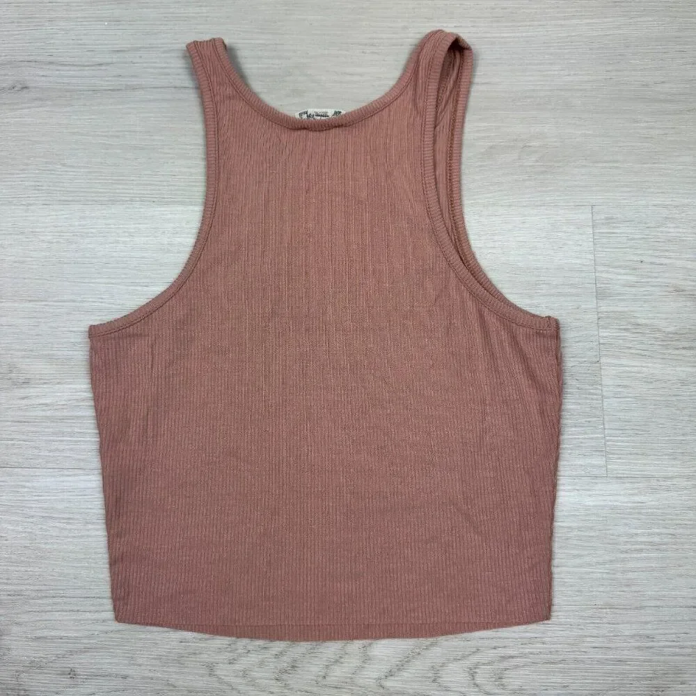Free People High Neck Ribbed Crop Tank‎ Size XS Beige